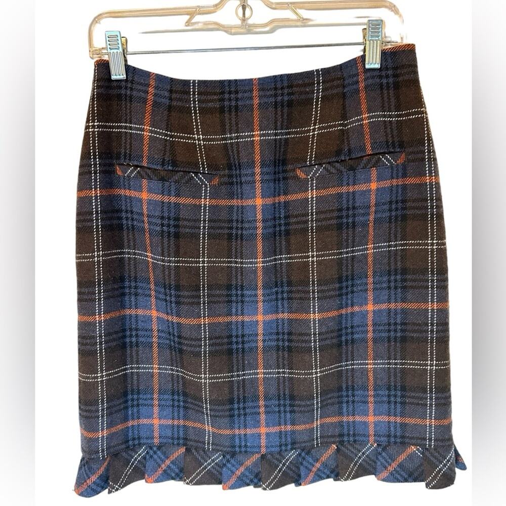 CAbi  Heritage Plaid wool blend dark academia pleat skirt. Size 8